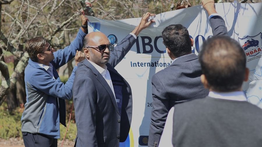 IBCN team raising the launch banner at Canberra Parliament, ACT