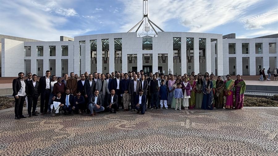 IBCN Launch Party group photo in front of Parliament House, Canberra, ACT