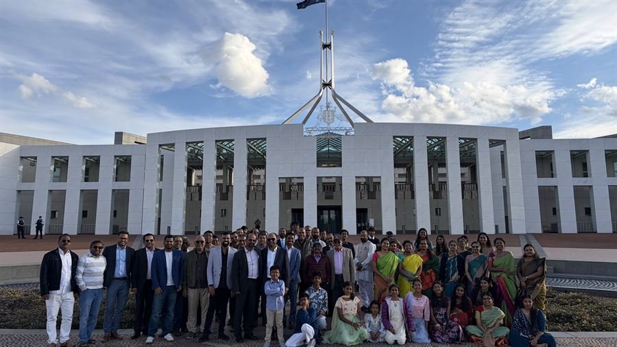 IBCN Launch Party attendees outside Parliament House, Canberra