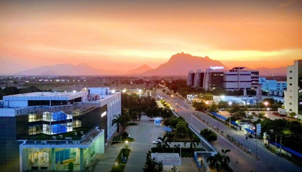 Coimbatore skyline with the Western Ghats at sunset